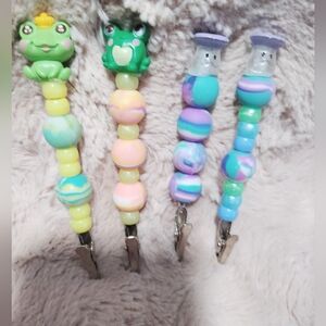 BUNDLE OF 4!! Handcrafted Frog & Mushroom Alligator Clips